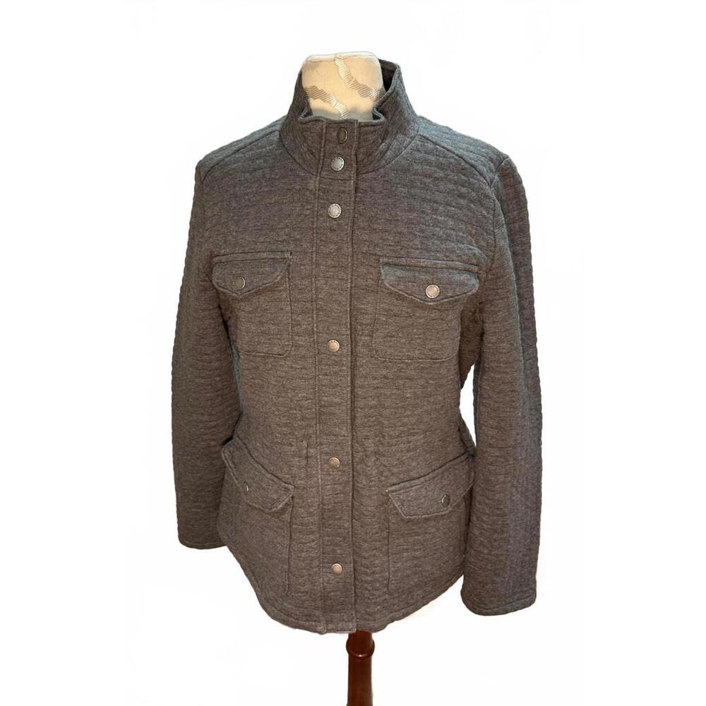 L.L. Bean Women's Gray Quilted Utility Jacket with Snap Buttons and Pockets